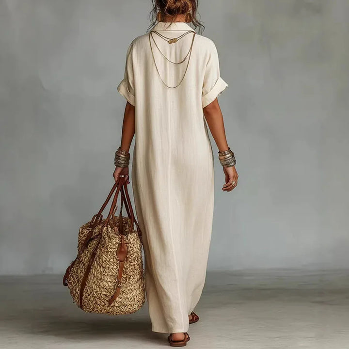 Flowy Bohemian printed maxi dress for women, featuring a stylish deep V-neck and vibrant patterns.