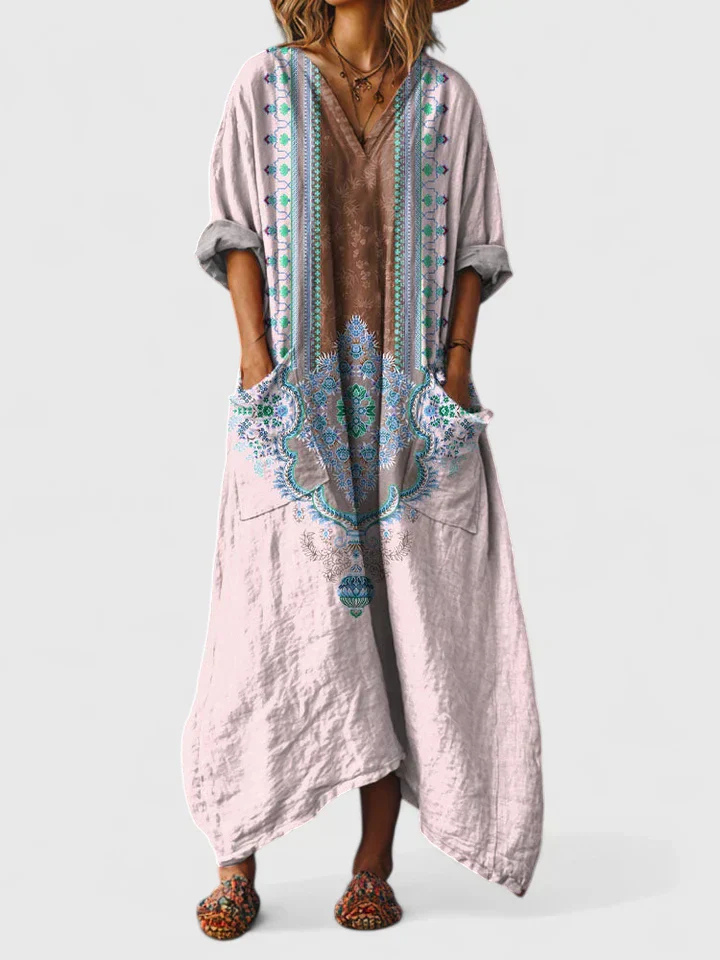 Comfortable women's bohemian printed jumpsuit. Loose fit, perfect for vacation, festival, or summer style.