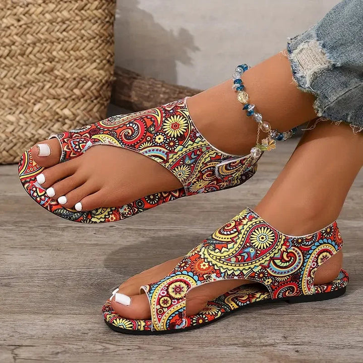 Comfortable women's Bohemian slingback flats. Soft, open-toe design ideal for casual summer wear.