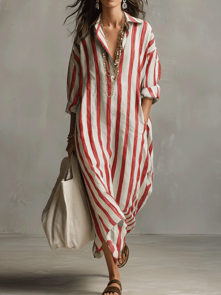 Bohemian striped women's maxi dress, a long flowy design with effortless boho style, great for everyday wear.