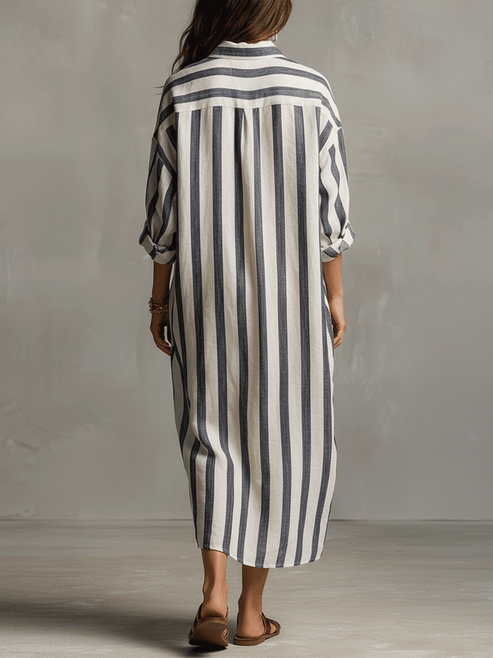 Long striped bohemian maxi dress for women, ideal as a casual vacation dress, summer beachwear, or everyday style.