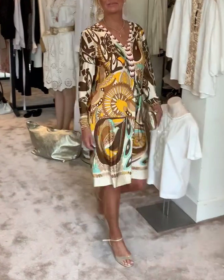 Casual women's Bohemian Tunic Dress with a unique sunburst print, ideal for summer fashion and comfort.