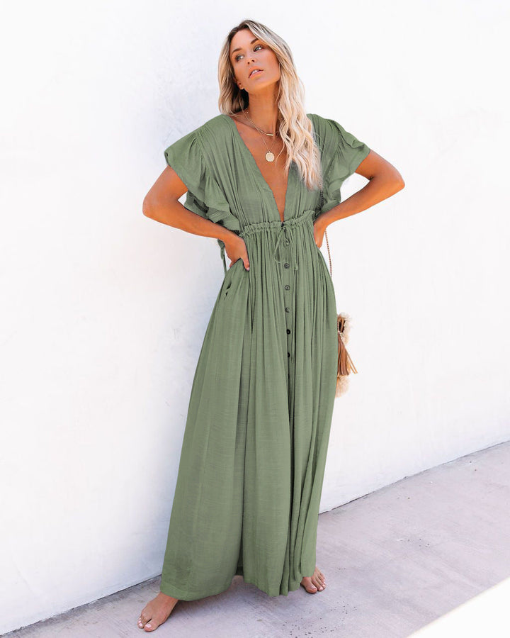 Lightweight & airy women's boho beach cover up kimono, flowing V-neck design for vacation style.