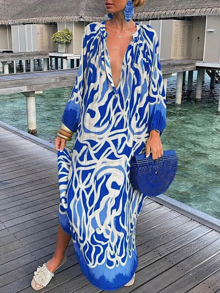 Boho Breeze Maxi Dress for women, relaxed fit, stylish bohemian summer dress with a vibrant print.