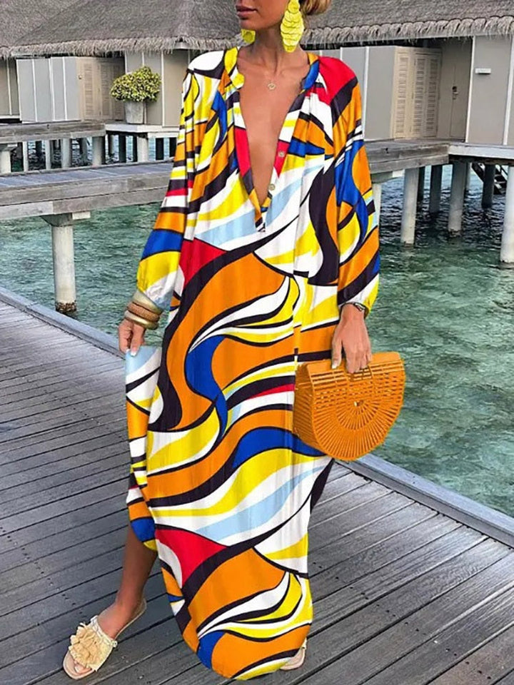 Flowy Women's Maxi Dress, comfortable boho style, perfect for summer, vacation, resort wear, or casual outings.