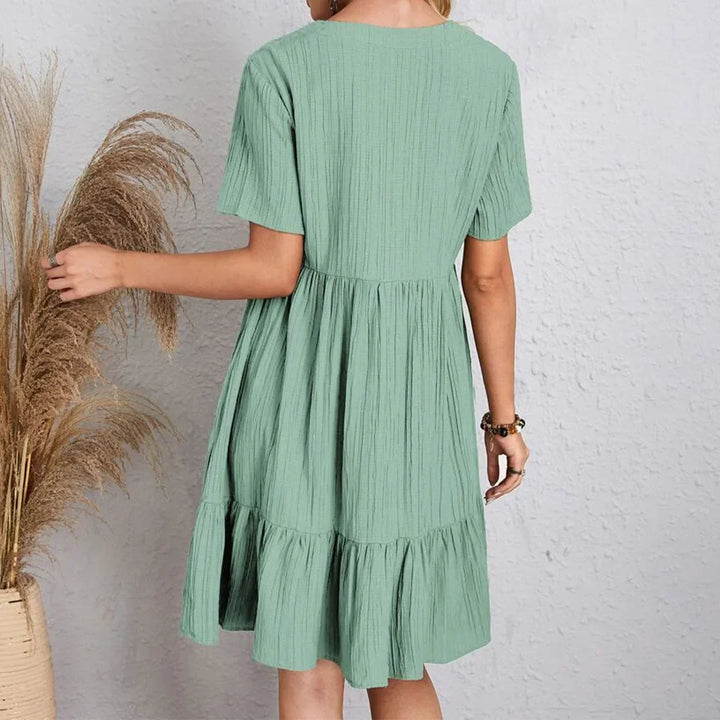Comfortable women's bohemian V-neck sundress, perfect for summer vacations.