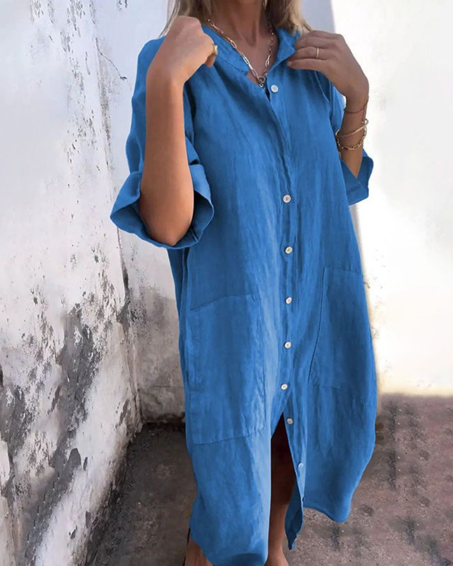 Elegant women's button-down maxi dress with vibrant boho floral print, long and flowy for casual comfort.