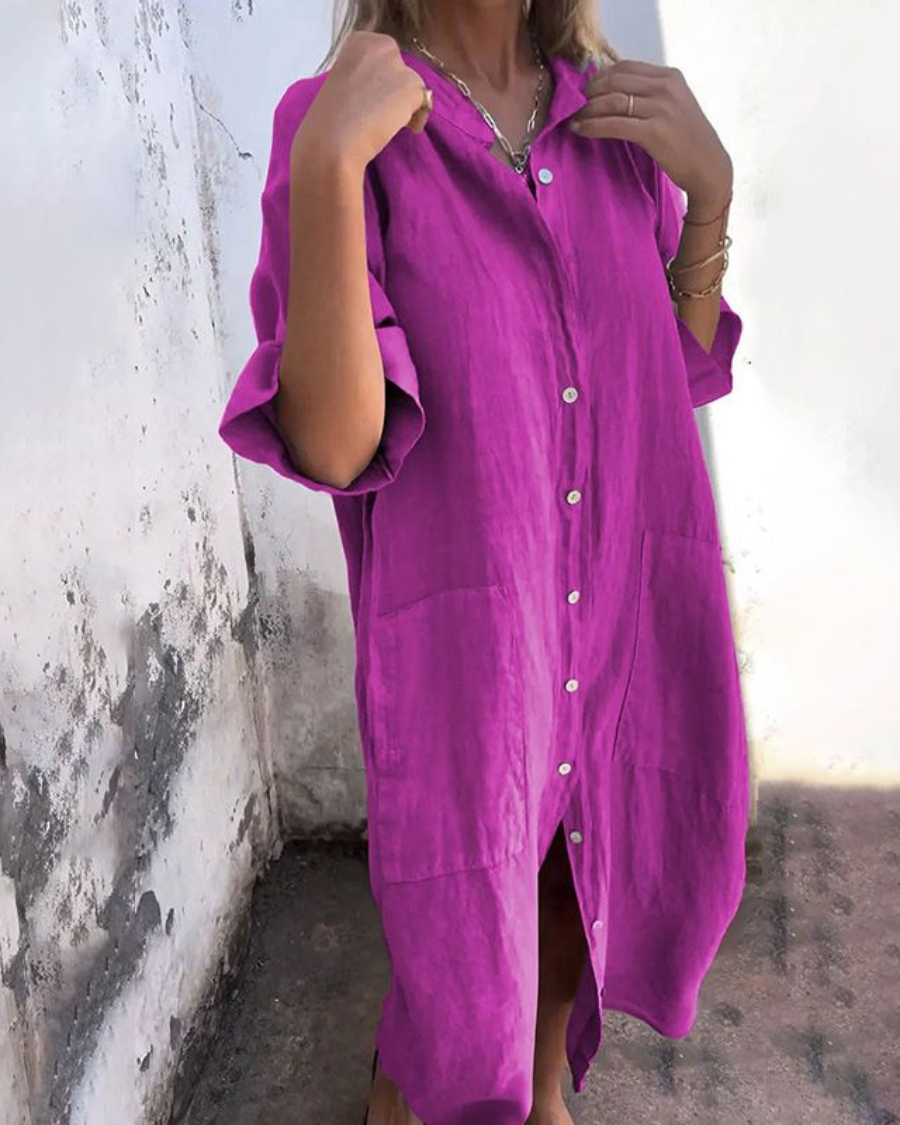 Summer-ready women's boho floral button-down maxi dress, a stylish and flowy choice for any vacation.