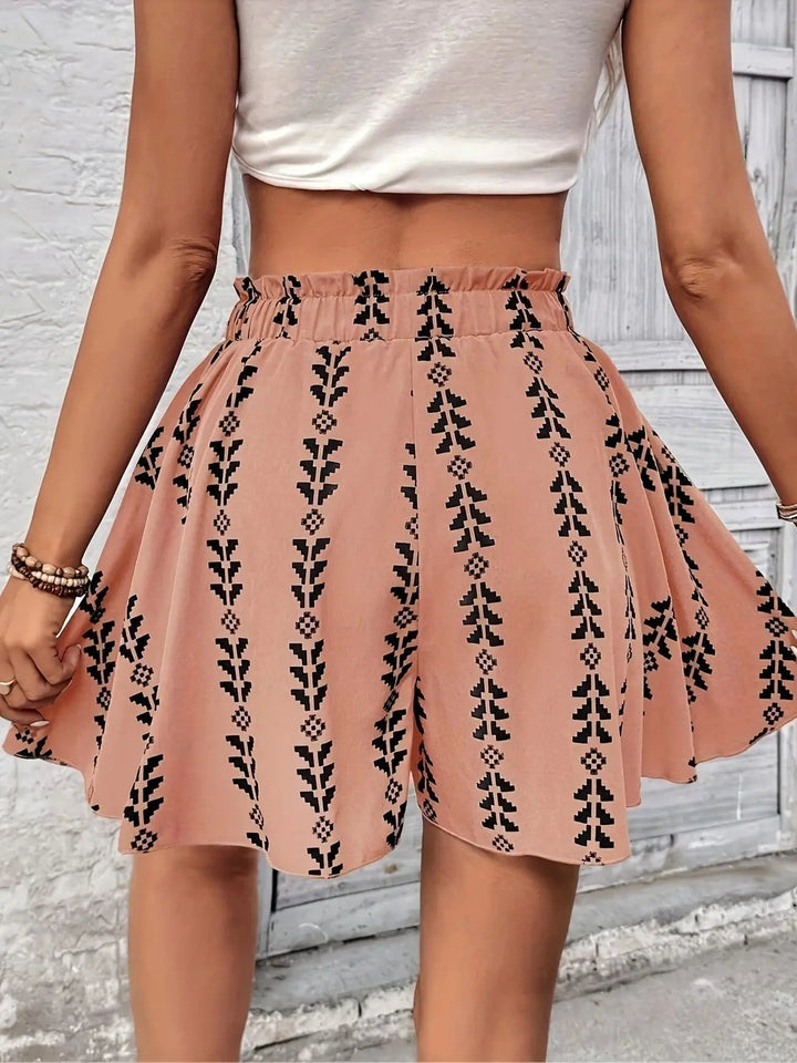 Bohemian geometric flare shorts for women, high-rise, comfortable for summer fashion.