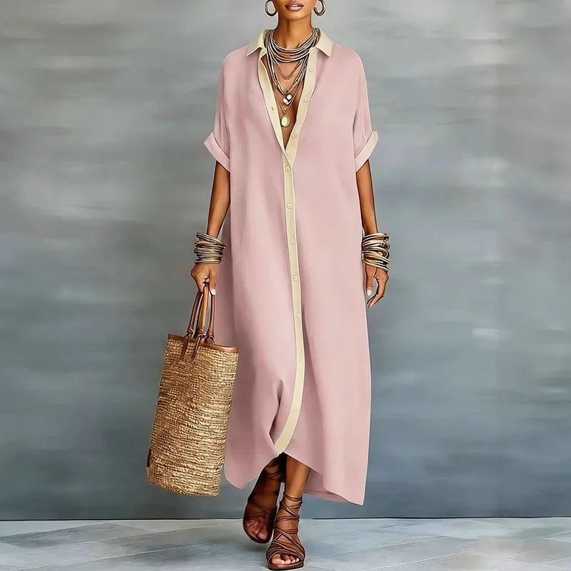 Effortlessly chic women's boho maxi dress, flowing fabric, unique contrast print for summer.