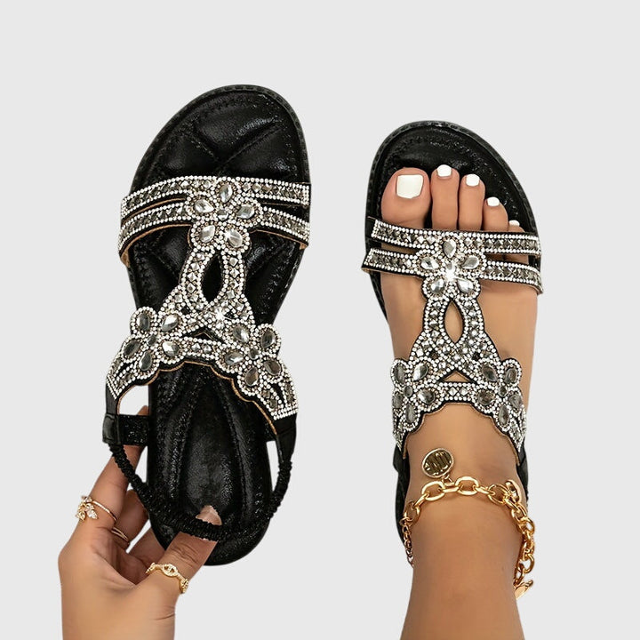 Women's rhinestone flat sandals, ideal for festival footwear.