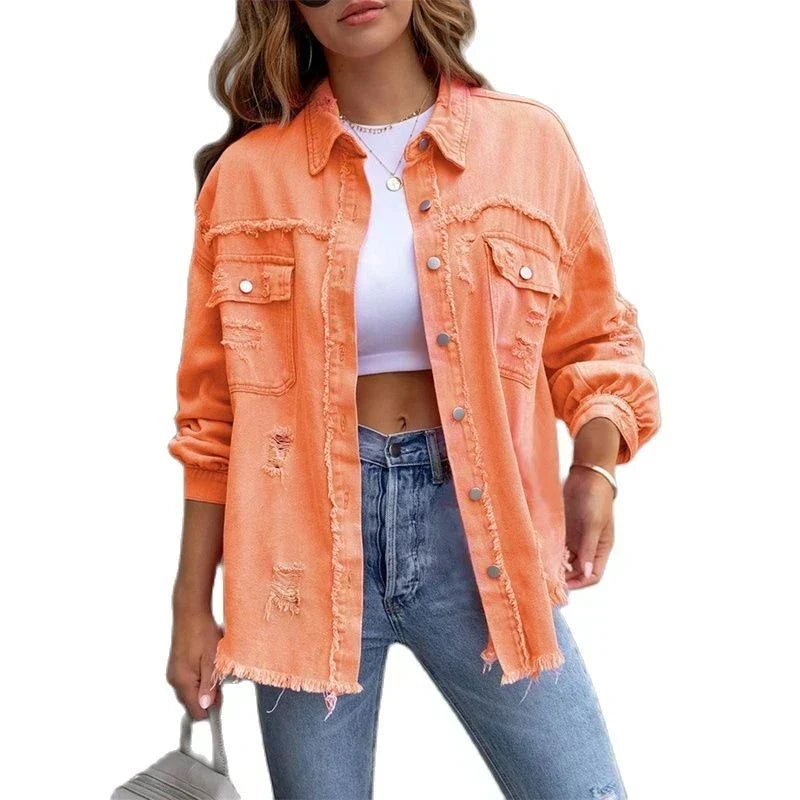 Versatile women's slim fit denim jacket, boho style, for spring outfits, summer layering, and casual everyday wear.