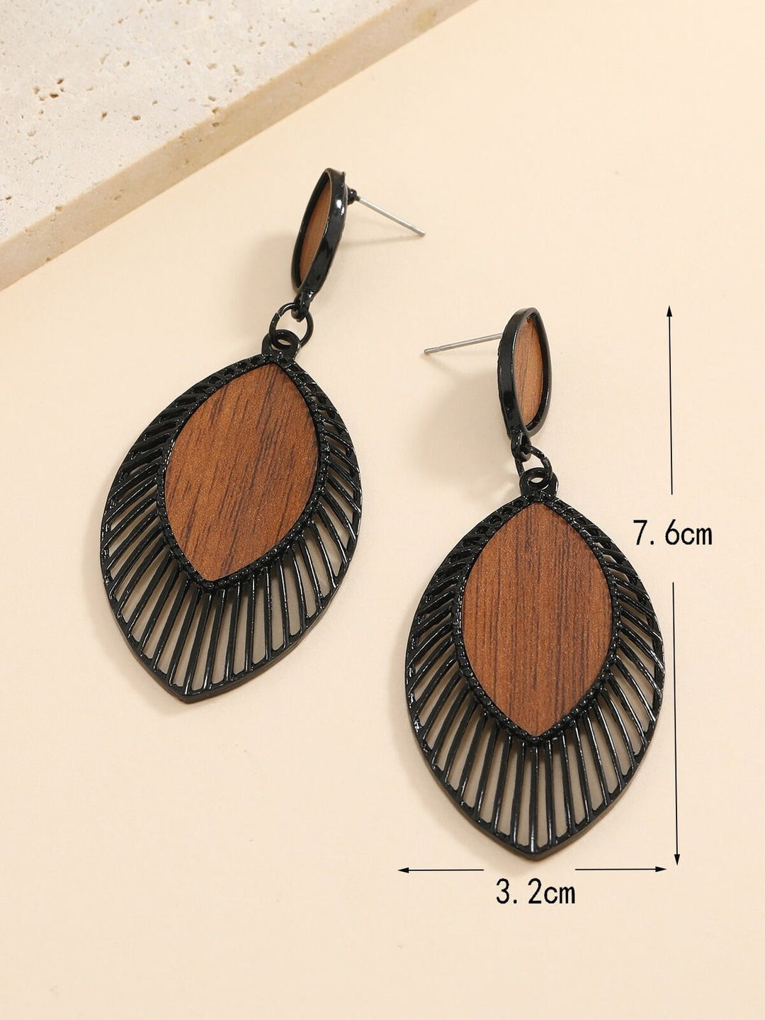 Versatile women's boho wood teardrop earrings, lightweight, trendy for any outfit.