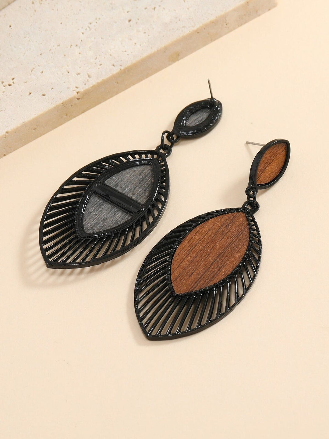 Elegant women's boho wood teardrop earrings, lightweight, natural, perfect fashion statement.