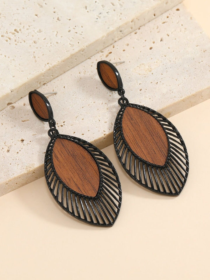 Handcrafted natural wood teardrop earrings, lightweight, trendy boho jewelry for women.