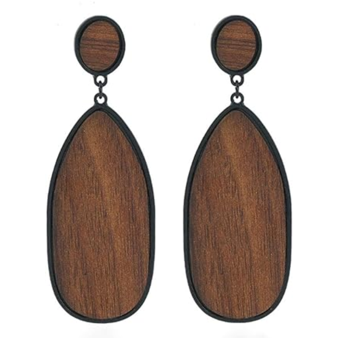 Lightweight boho wood teardrop earrings for women, comfortable, trendy hippie chic jewelry.