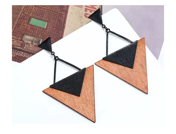 Lightweight women's boho teardrop earrings made from natural wood, trendy, chic.