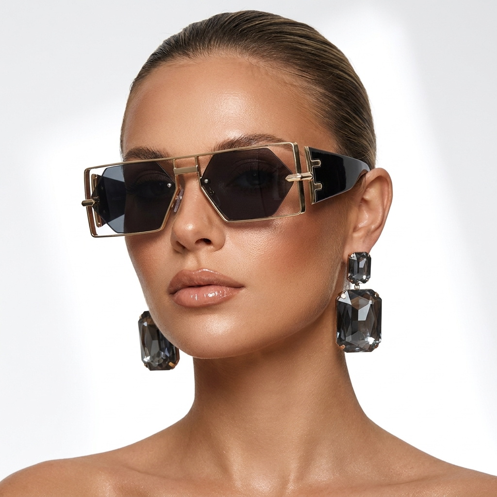 Women's bold edgy sunglasses with a modern design and UV400 protection, a stylish fashion accessory.