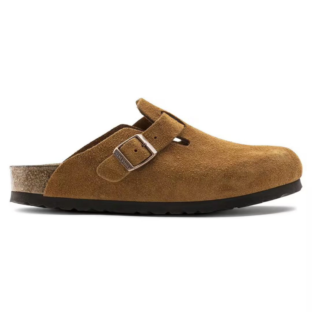 Textured taupe Women's Boston clogs, designed for ultimate comfort with a cushioned footbed and arch support.