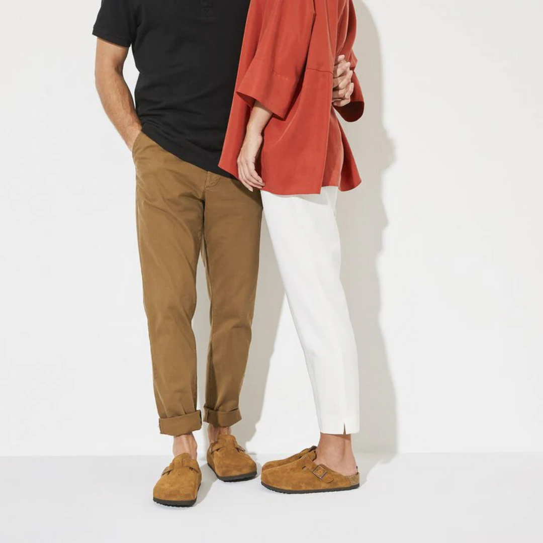 Back view of classic taupe Women's Boston clogs, known for their durable design and everyday comfortable fit.