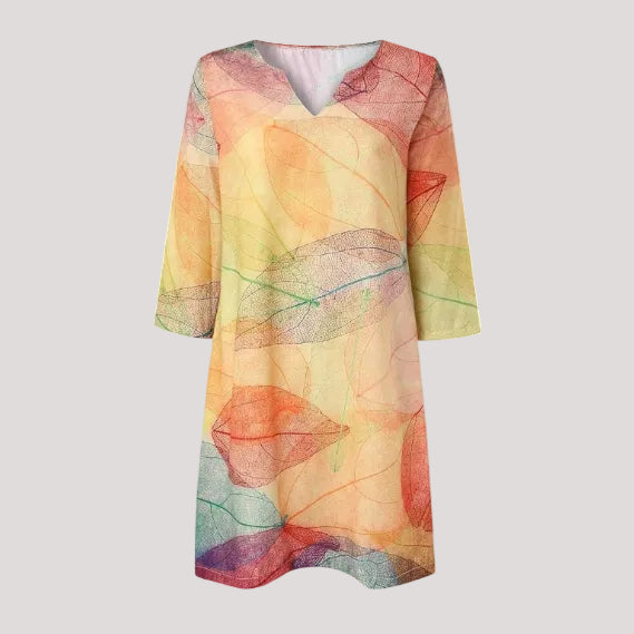 Elegant women's floral midi dress, comfortable relaxed fit for effortless everyday wear and casual style.