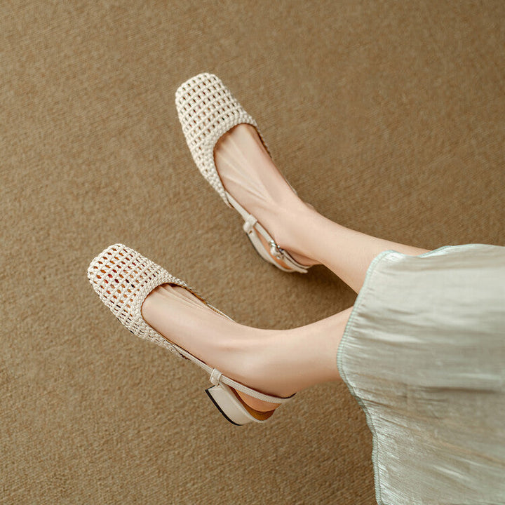 Elegant women's braided strap slingback sandals featuring a comfortable block heel for versatile wear.