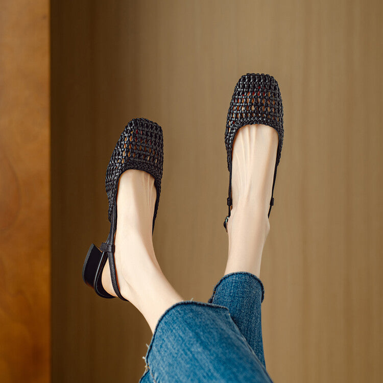 Stylish women's braided slingback block heel sandals, designed for effortless style and all-day comfort.
