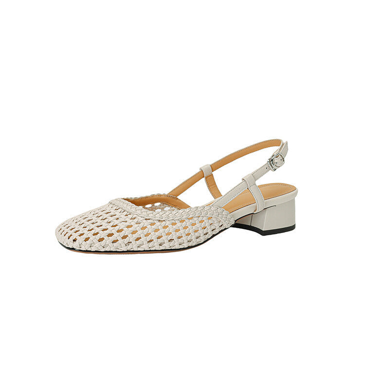 Fashionable women's braided slingback summer sandals with a sturdy block heel for casual or dressy looks.