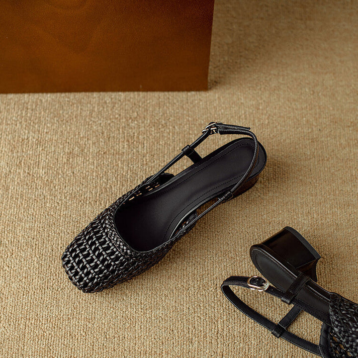 Women's comfortable braided slingback block heel sandals, ideal for versatile chic footwear and outfits.