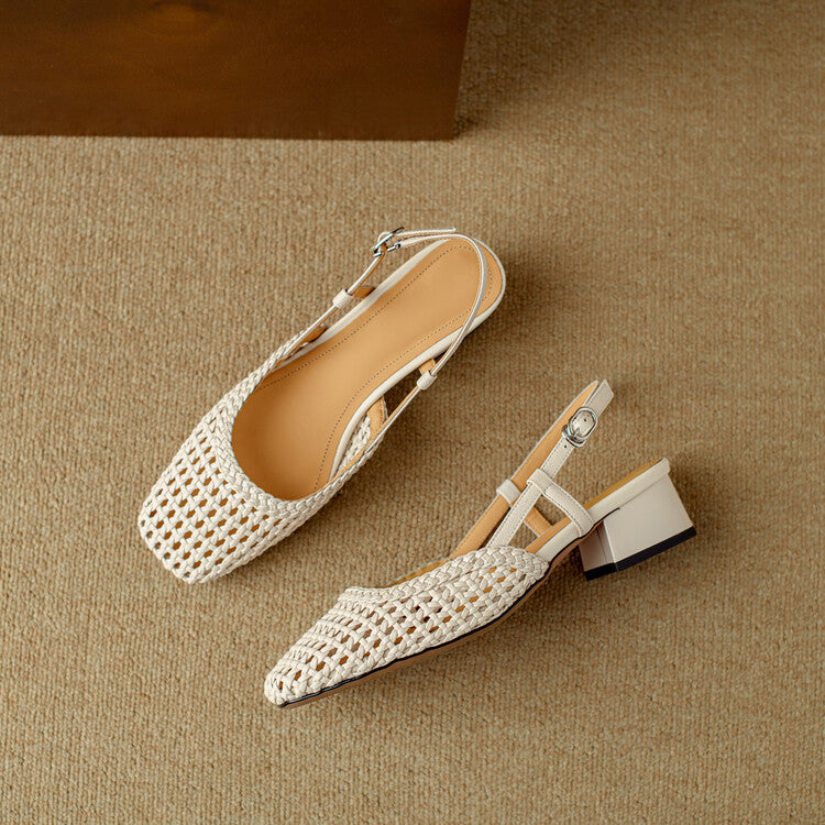 Versatile women's braided slingback sandals with a block heel, enhancing any summer or dress ensemble.