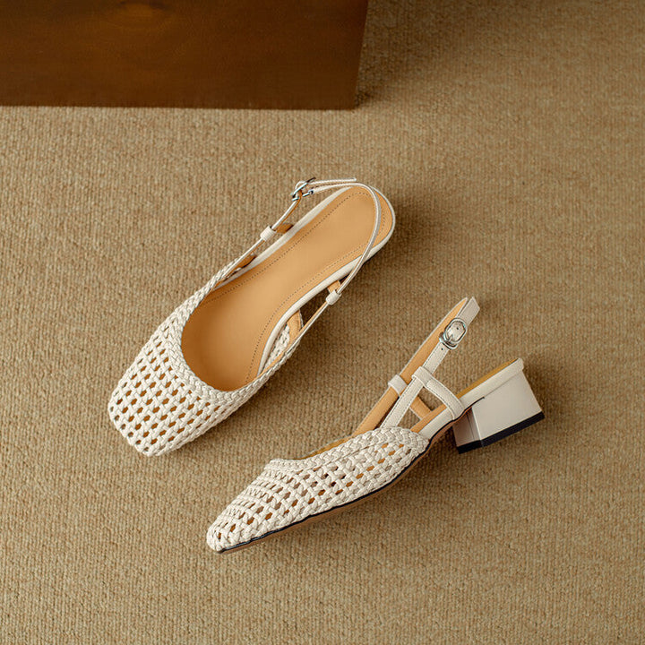 Versatile women's braided slingback sandals with a block heel, enhancing any summer or dress ensemble.