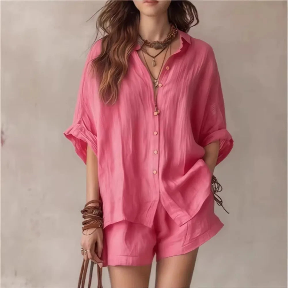 Stylish women's breathable lounge set. This two-piece relaxed fit offers comfort, great for casual summer outfits.