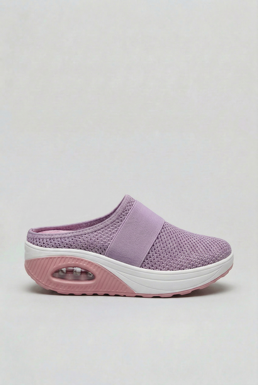 Top view of women's breathable slip-on mules, highlighting the wide opening and comfortable footbed.