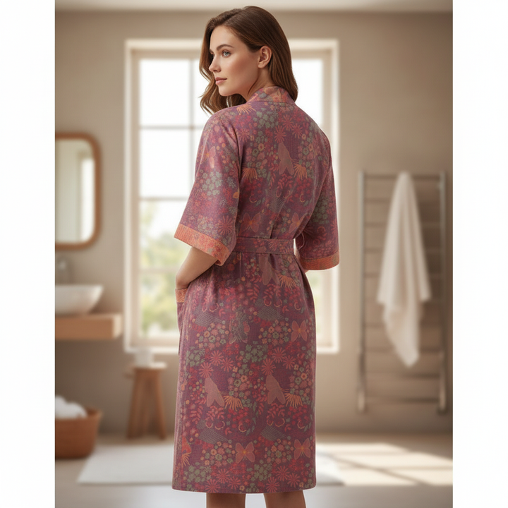 Women's breathable cotton bathrobe, 'Charlotte' style, soft floral loungewear