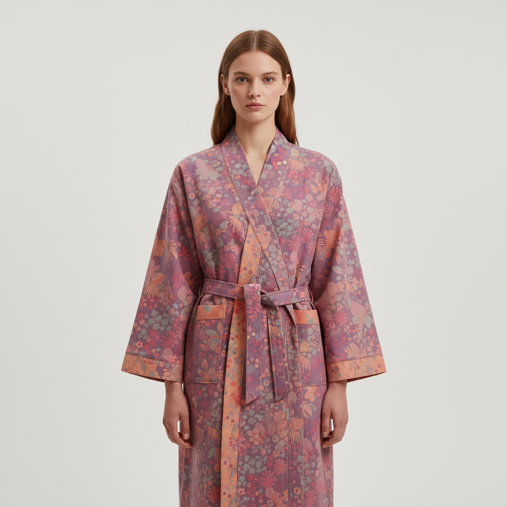 Soft vintage floral cotton bathrobe for women, comfortable and breathable loungewear