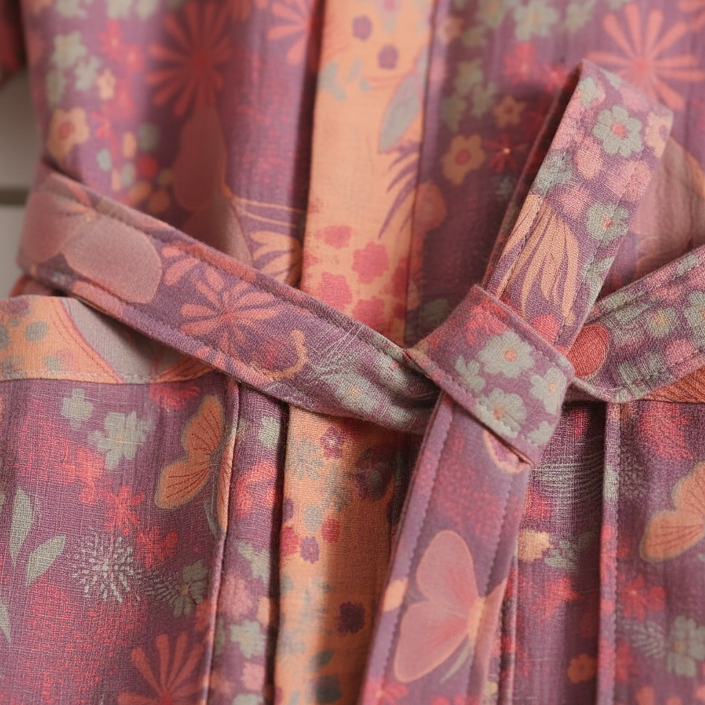 Breathable women's cotton robe, 'Charlotte' design, with a delicate floral pattern