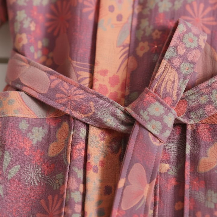 Breathable women's cotton robe, 'Charlotte' design, with a delicate floral pattern