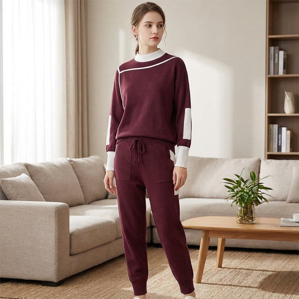 Women's breathable knit sport and lounge matching set in light grey, perfect for activewear or casual comfort