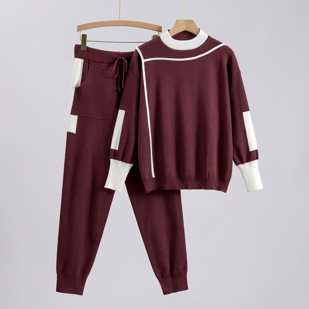 Model wearing a stylish women's knit sport and lounge set, showcasing the comfortable casual aesthetic
