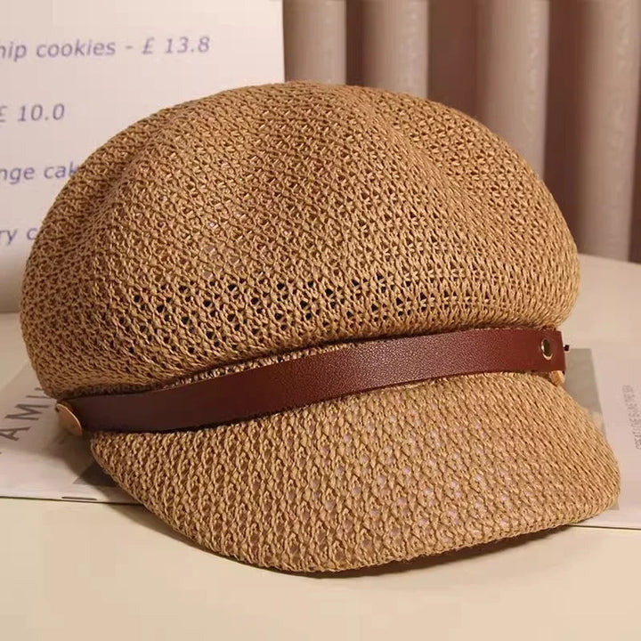 Boho chic women's sun hat, knitted and breathable, with a fashionable buckle for summer style.