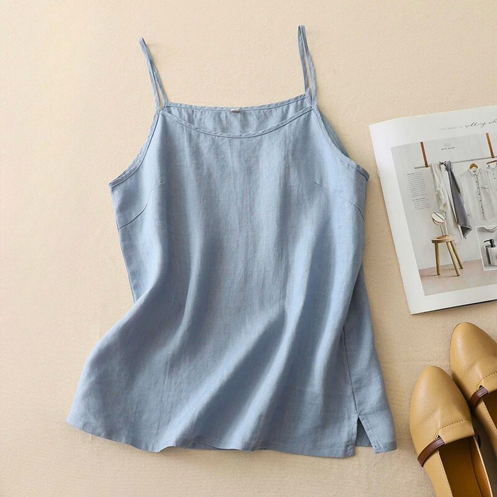 Women's breathable linen blend cami top. Lightweight summer tank, perfect for casual wear & layering.