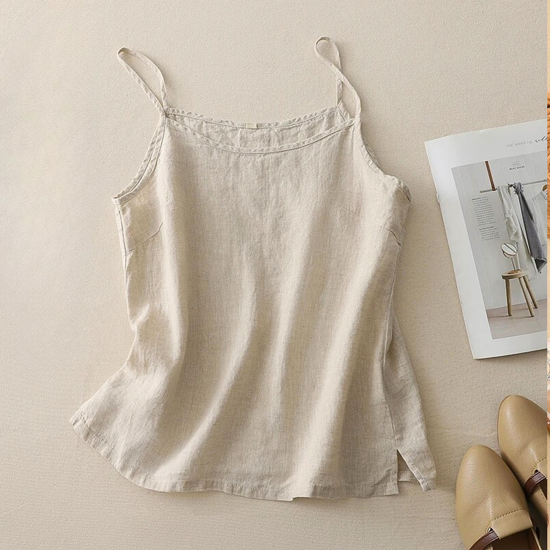 Comfortable women's breathable linen blend cami. Versatile tank top for summer, casual & layering styles.