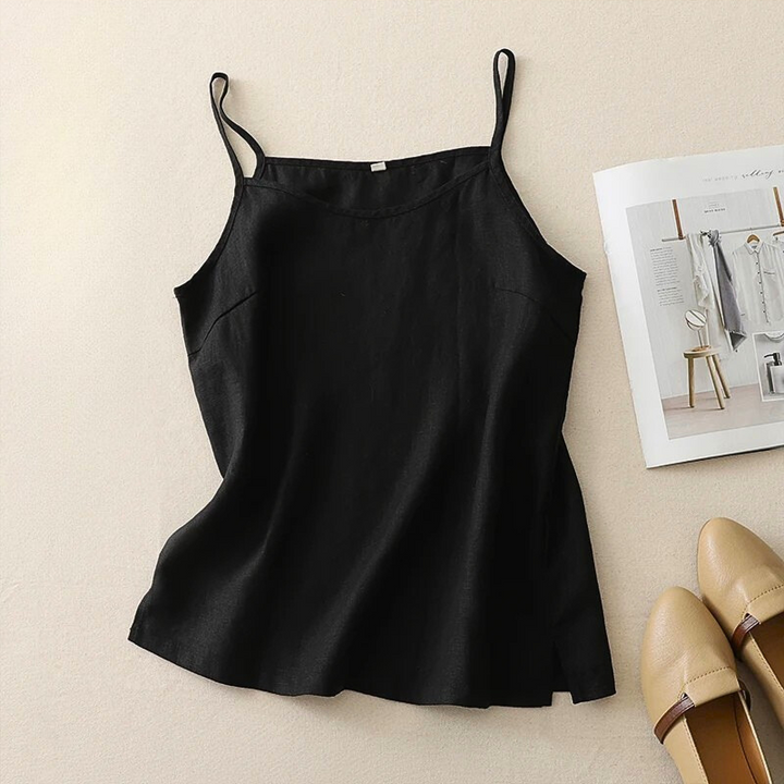 Women's sleeveless linen blend cami top. Lightweight & breathable summer tank for everyday comfort.