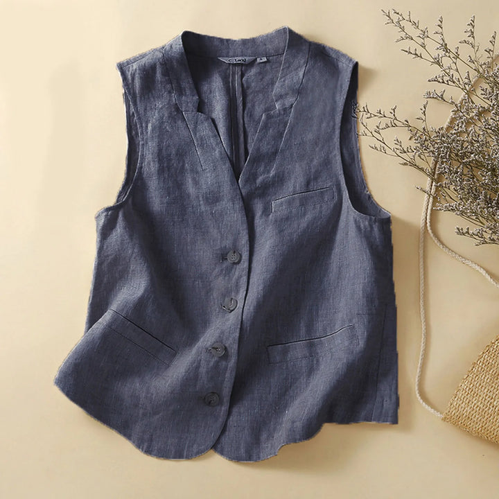 Women's breathable linen vest, a chic layering piece for elegant summer fashion. Effortless comfort & style.