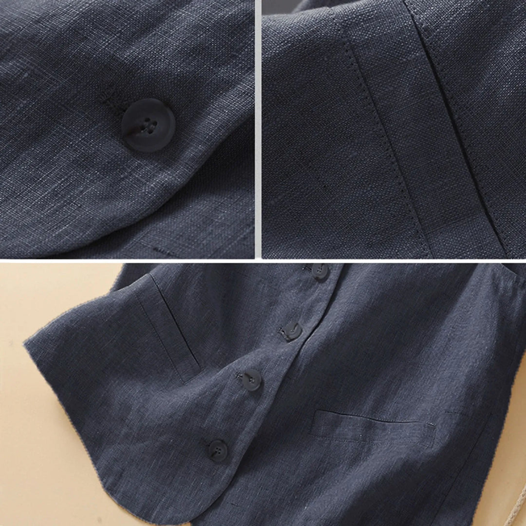 Navy linen vest for women, a comfortable & breathable top for summer fashion. Chic and versatile layering piece.