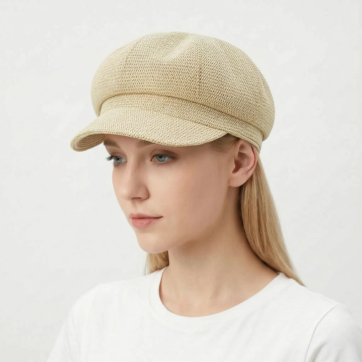Natural-colored open-weave women's sun hat, designed for optimal airflow and sun protection this summer.