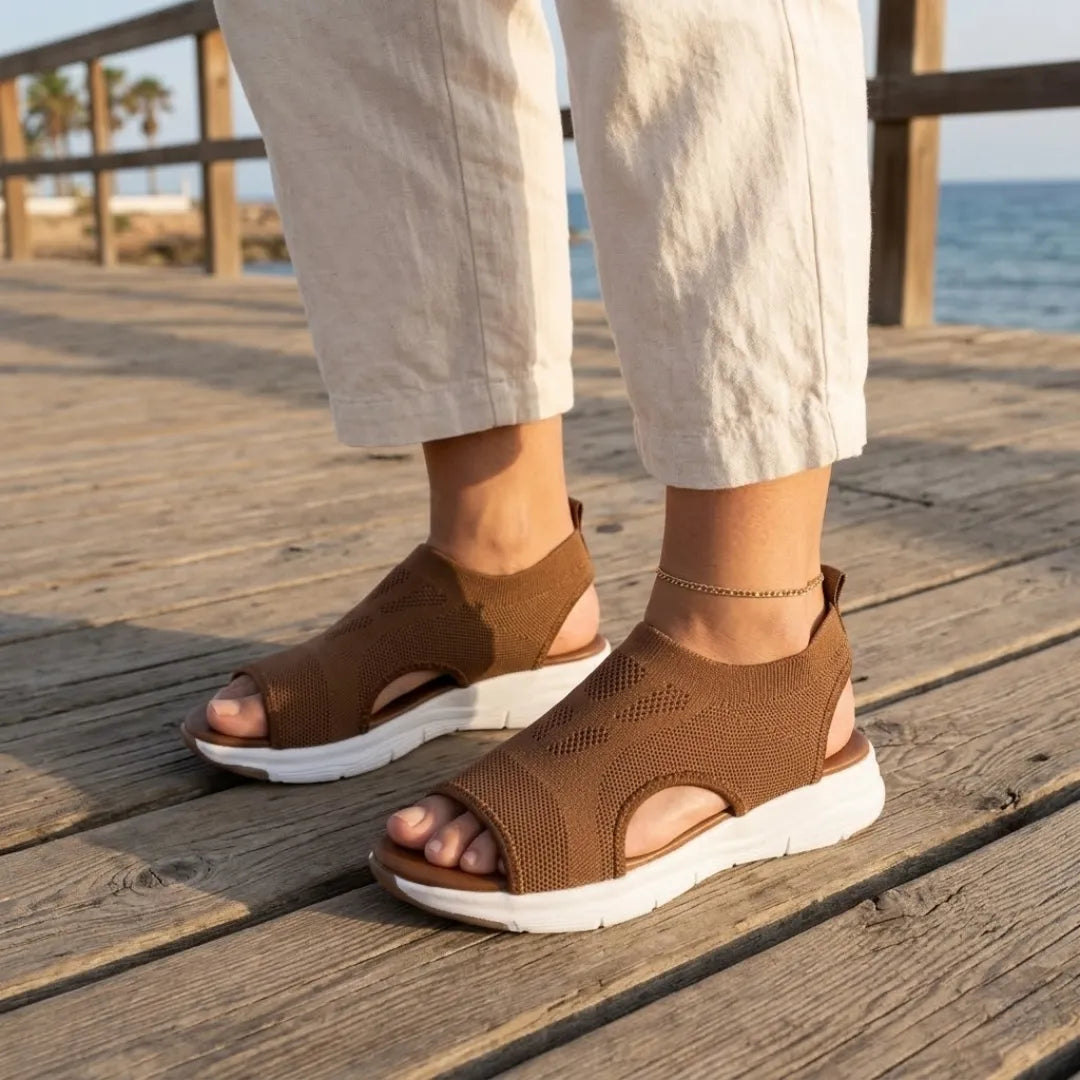 Comfortable women's orthopedic wedge sandals, breathable for all-day wear. Ideal walking shoes with foot support.