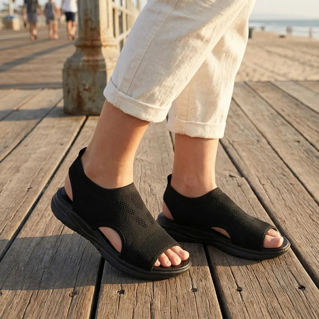 Breathable women's wedge sandals, orthopedic design ensures comfort & support for walking. Casual summer footwear.