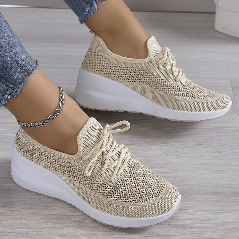 Women's breathable platform wedge sneakers, perfect for comfort & elevated style. Lightweight casual athletic footwear.