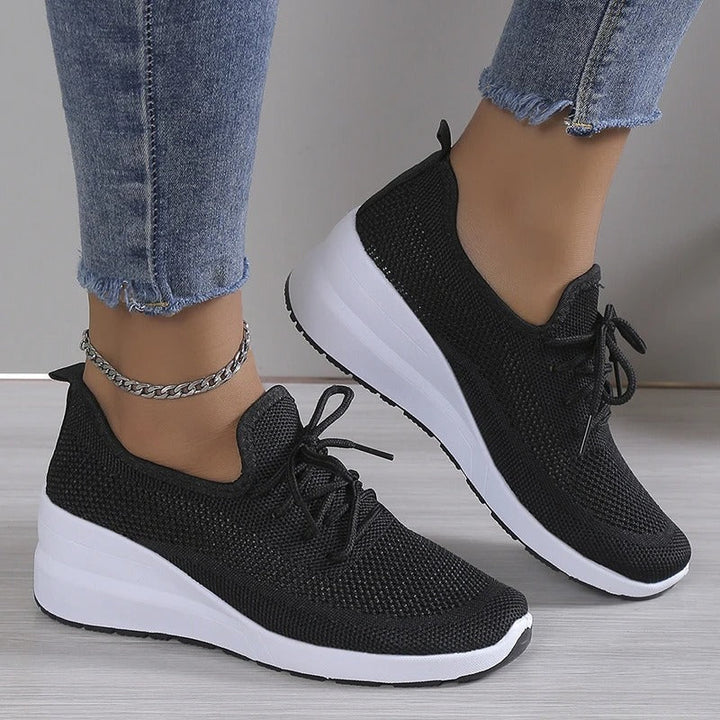Elevate your look with women's breathable wedge platform sneakers. Enjoy lightweight comfort & stylish casual footwear.